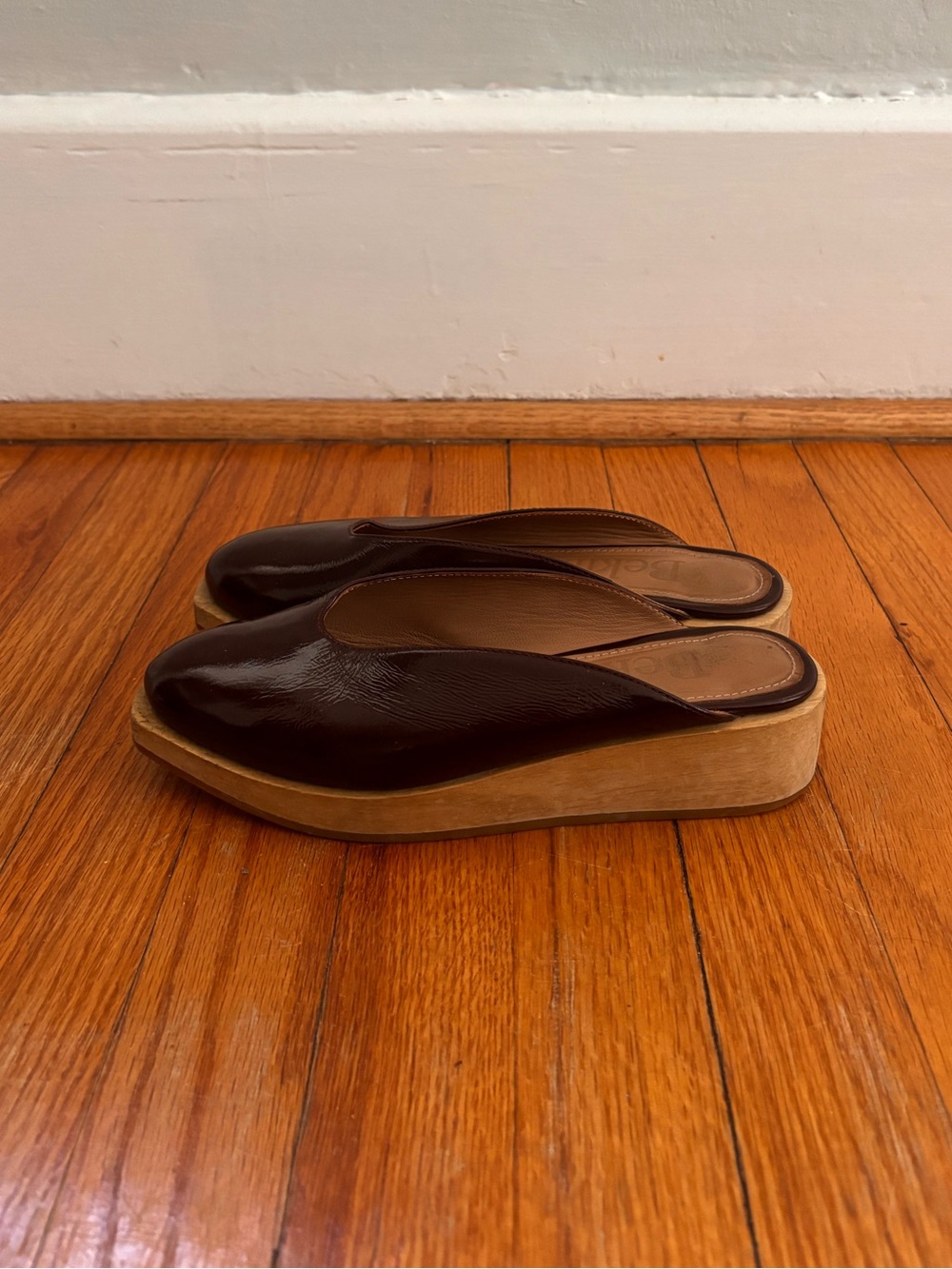 Platform Mule Slides in Dark Brown Leather